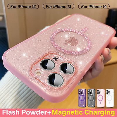 Bling Glitter MagSafe Clear Case For iPhone 14 13 12 Pro Max 14 Shockproof Cover $8.54