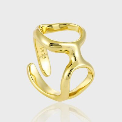#ad Women 18k Yellow Gold Plated Irregular Double Hollow Circles Adjustable Ring $81.00