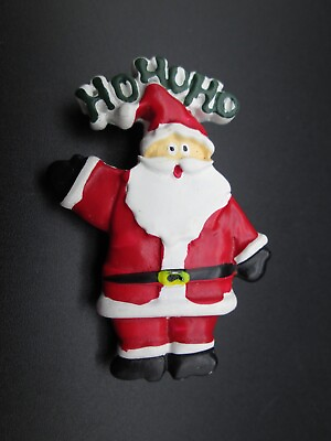 #ad Santa Ho Ho Ho Christmas Holiday Resin Pin Brooch Vintage Estate Adorable $10.99