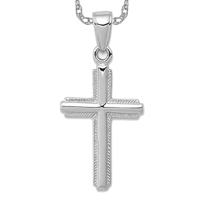 #ad 14K White Gold Latin Mexican Holy Cross Necklace Religious Pendant Jesus Chri... $217.00