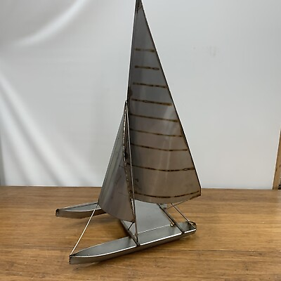 #ad Vintage Sailboat Metal Brutalist Sculpture MCM Mid Century Desk Office Decor $20.00