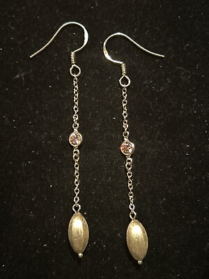 #ad STERLING SILVER amp; VERMEIL CITRINE TEXTURED DANGLE EARRINGS $15.00
