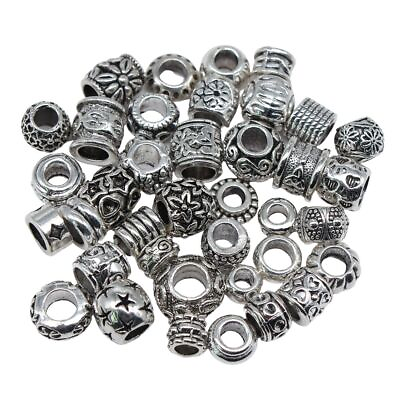 #ad Round Big Hole Tube Beads Silver Color Carved Hollow Dreadlock Spacer Bead 5pcs $11.53