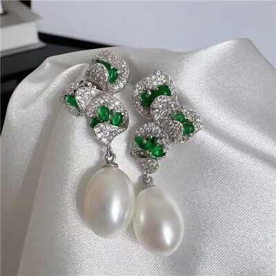 #ad elegant 9 10mm south sea drop white pearl dangle earring 925 mm $121.44