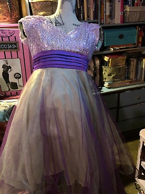 #ad JODY CALIFORNIA Vintage Pretty Purple Lime Green Sequence Dress Size 5 $23.00