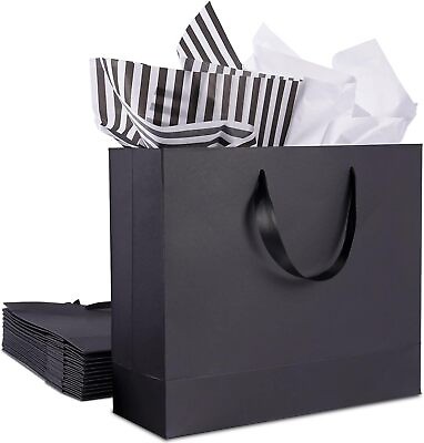 #ad #ad 12 Pack Black Gift Bags with Ribbon Handles Gift Bags Medium Size $23.49