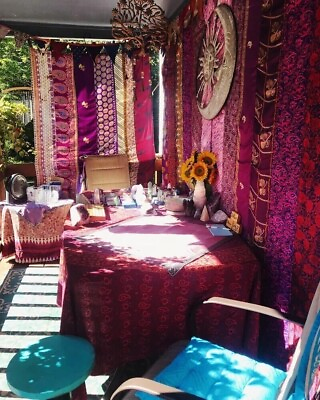 #ad 10 Pc Indian Vintage Sari Patchwork Curtain Drape Window Decor Silk Boho Curtain $157.49