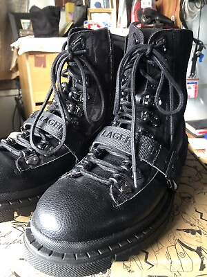 Karl Lagerfeld Paris Men#x27;s Boots Combat Leather Grained Black. $90.00