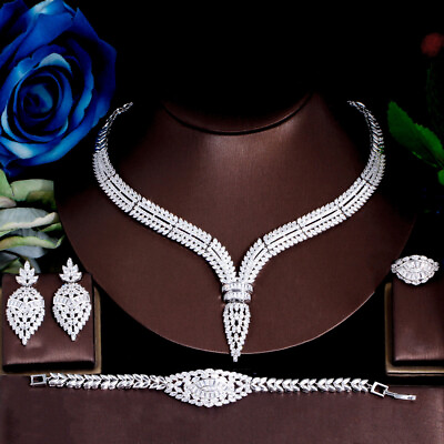 #ad Elegant Design Women Silver Plated Cubic Zircon Wedding Banquet Jewelry Set Gift $35.40