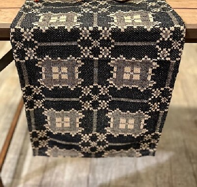 #ad New Primitive Newbury BLACK LOVERS KNOT TABLE RUNNER Woven Coverlet Topper 56quot; $14.99