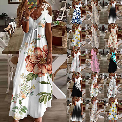 #ad ️Womens Floral Boho Print Sleeveless Dress Ladies Summer Holiday Swing Sundress $21.09