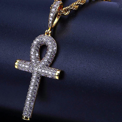#ad #ad Mens Gold Plated Egyptian Cz Ankh Pendant Hip Hop With Rope Chain Necklace $21.34