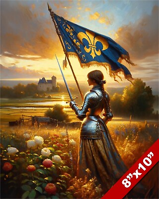 #ad JOAN OF ARC IN ARMOR MAID OF ORLEANS SUNSET FRANCE PAINTING CANVAS ART PRINT $14.99