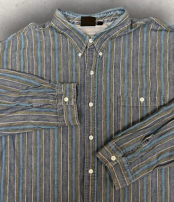 #ad Hutspak Vintage Stripe Fade 90s Button Front Up Shirt Long Sleeve Large Ovesized $14.20