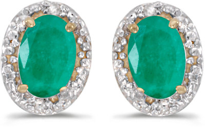 #ad 14k Yellow Gold Oval Emerald And Diamond Earrings CM E2615X 05 $430.95