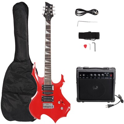 #ad Flame Electric Guitar 20W Electric Guitar Sound HSH Pickup Novice Guitar Red $136.16