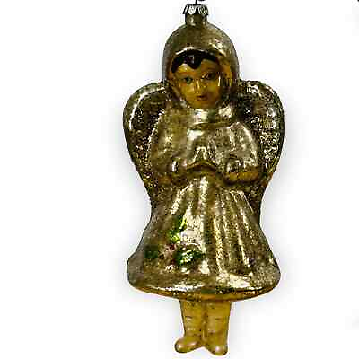#ad Vintage Angel Christmas Ornament Silver Figural Hand Painted Face 5 Inch $13.98