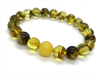 #ad Amber Bracelet Gift Round Beads Natural Baltic Amber Jewelry Elastic 78g 7379 $40.42