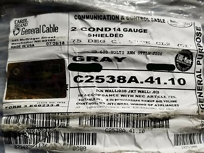 #ad Carol C2538A 14 2C Premium Shielded Power Control Cable UL 2106 600V Gray 50ft $74.99