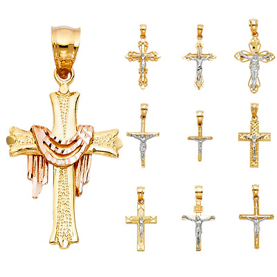 #ad 14K Two Tone Gold Jesus Crucifix Cross Religious Pendant Jesus Cross Collection $122.62