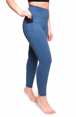 #ad High Waist Midnight Blue Women Leggings Yoga Pants Tummy Control Pocket 28 AZAR $9.99