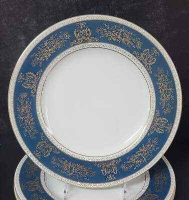 #ad Wedgwood Columbia Blue amp; Gold R4509 Dinner Plates SET OF 4 MINT $105.00