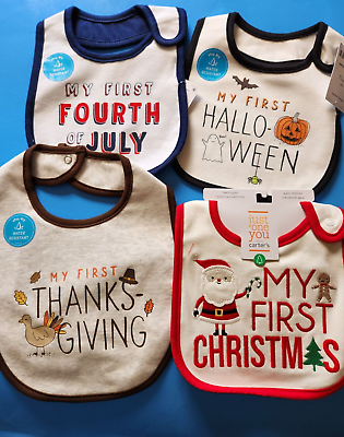 #ad CARTER#x27;S INFANT HOLIDAYS MY FIRSTS BIBS SIZE 0 MONTHS WATER RESISTANT SET OF 4 $28.99