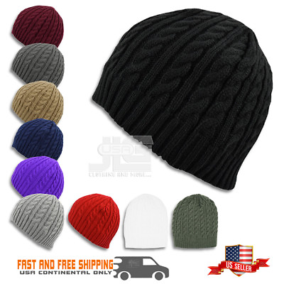 #ad Beanie Winter Warm Cable Knit Crochet Hat Unisex Cap Braided Big Cuffless 3023 $9.99