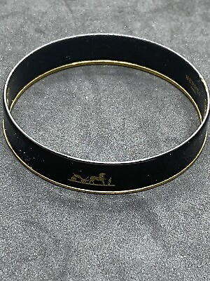 #ad HERMES made in Austria Gold plated metal and black enamel quot;carriagequot; bracelet $125.00