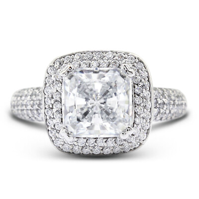 #ad 5.44 CT J VS2 Cushion Natural Certified Diamonds 18K Gold Halo Sidestone Ring $26778.02