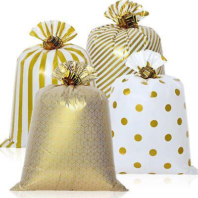 #ad 4 Pieces 48 Inch Gold Pattern Extra Large Gift Bags with 4 Pieces Gold Pull F $24.49