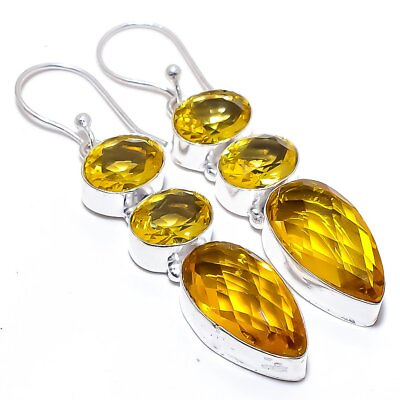 #ad Citrine Gemstone Handmade 925 Sterling Silver Jewelry Earring 2.4quot; $18.00