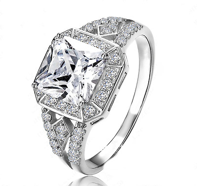 #ad White Zircon Birthstone Silver Filled Wedding Bridal Ring Gift Size 6 10 $1.99