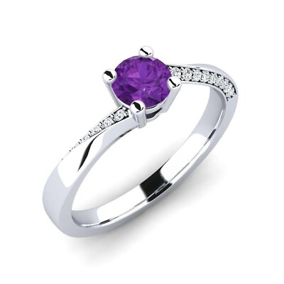 #ad Amethyst Brilliant Cut Round 5.00mm Side Stone Ring With Rhodium Plated $32.50