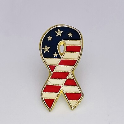 #ad Patriotic Ribbon USA Vintage Pin Support Troops Patriotism Red White Blue Metal $14.95