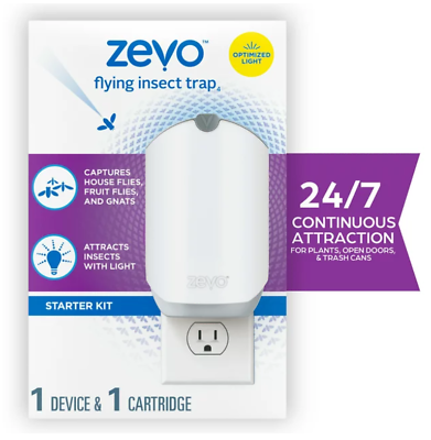 #ad Zevo Flying Insect Trap Starter Kit Odorless Feature Indoor Plugged In 24 7 New $18.99