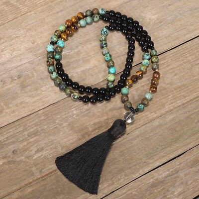 #ad Africa Turquoise Onyx 108 Mala Beads Tassel Pendant Healing Spiritual Necklace $13.83