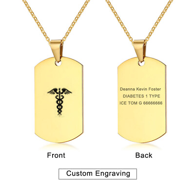 #ad Gold Medical Alert ID Name Men Necklace Chain Pendant Dog Tag Emergency Jewelry $4.99