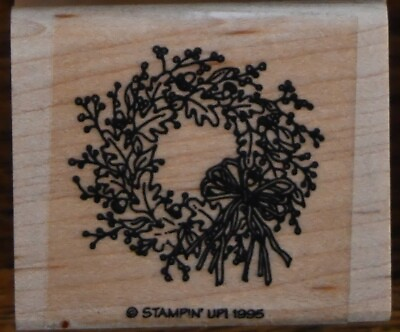 #ad Stampin Up Fall Autumn Harvest Thanksgiving Acorn Wreath Oak Leaves Rubber Stamp $3.99