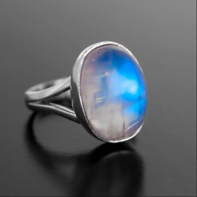 #ad Blue Fire Natural Moonstone Ring 925 Sterling Silver Handmade Statement Jewelry $11.87