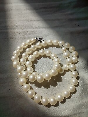 #ad 59 Natural Genuine White Pearl Beaded 16quot; Lobster Clasp Vintage Necklace $49.99