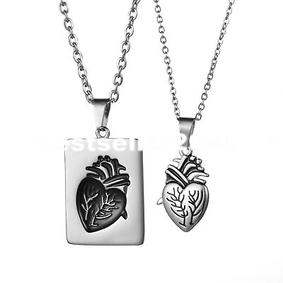 #ad 2pcs Anatomical Heart Tag Matching Puzzle Love Couple Necklace Set for Men Women $11.39
