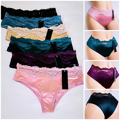 #ad Lot 6 PRETTY SATIN Lace BIKINIS Style PANTIES Womens Underwear 68841 S M L XL $18.95