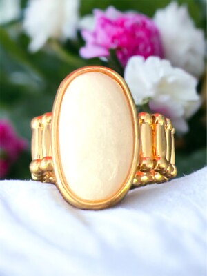 #ad Stretchy Band Gold Ring with Large White Oval Stone $6.50
