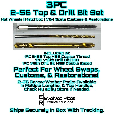 #ad 3PC #2 56 Tap amp; Drill Bits Hot Wheels Matchbox 1 64 Scale Customs Restorations $14.95