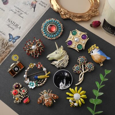 #ad Women Vintage Enamel Plant Animal Pearl Brooch Pins Badges Corsage Elegant Pin $7.19