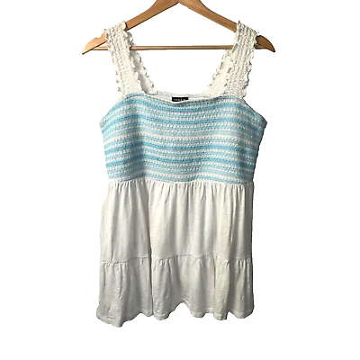 #ad Torrid Size 1 White and Blue Baby Doll Sleeveless Top $18.00