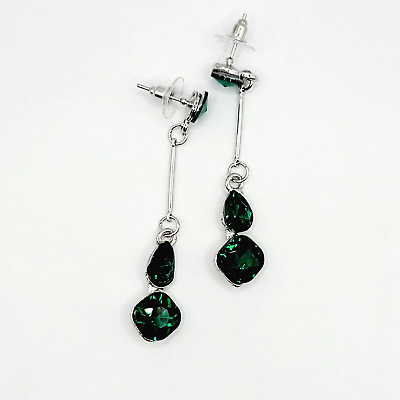 #ad Womens Crystal Teardrop Dangle Earrings Green Silver Tone Formal Fashion Jewelry $9.99