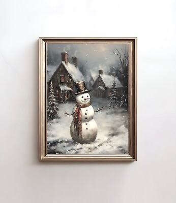 #ad Snowman Christmas Wall Art Vintage Winter Print Farmhouse Christmas Decor $9.95