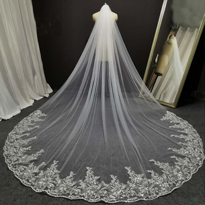 #ad Glitter Sequins Lace Long Wedding Veil Bridal Veil Wedding Headpieces Bride Veil $58.61
